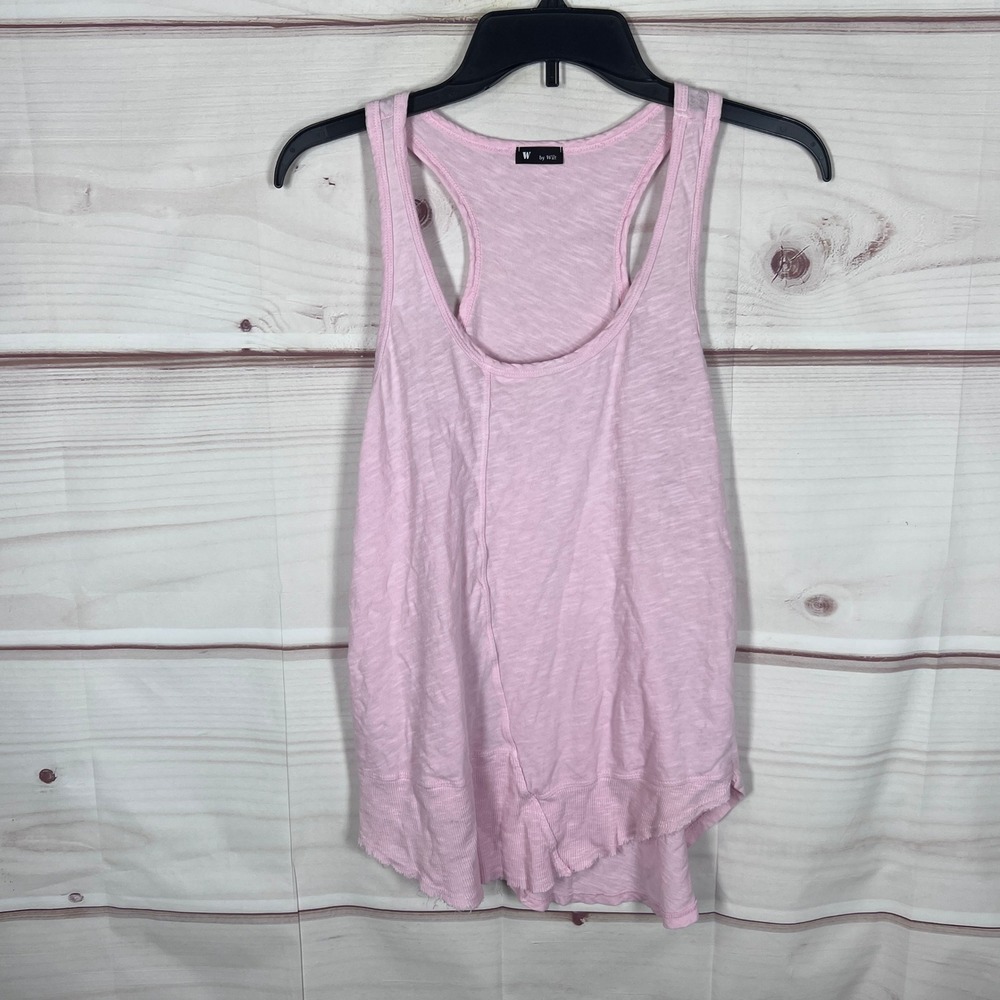 W by Wilt Tank Top Women M Pink Slub Cotton Racerback Raw Hem Casual Solid Basic